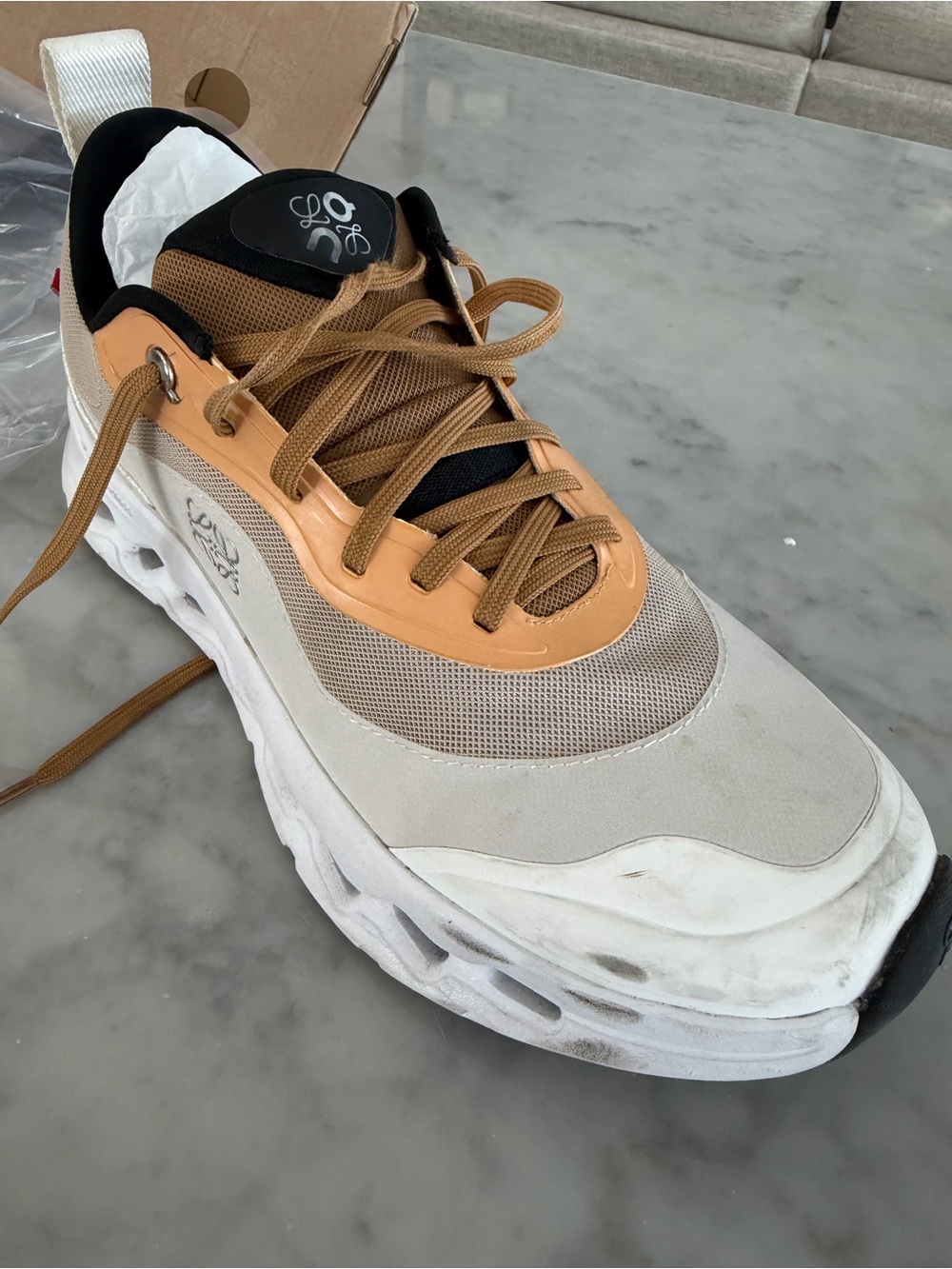 Loewe x OnCloud Cream, Tan & Black Running Sneakers - Picture 5 of 11